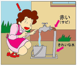 イラスト:水の中に黒っぽいつぶが混じる