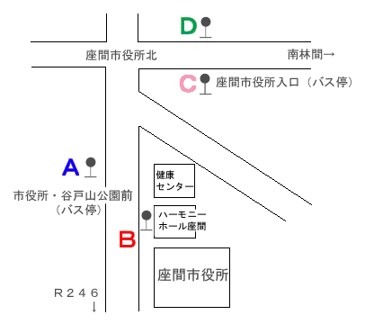 地図：市役所周辺のバス停(略図)