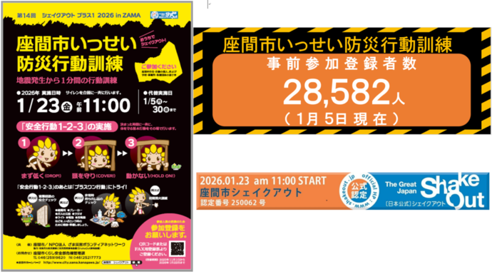 画像：座間市いっせい防災行動訓練事前参加登録者数28,582人（1月5日現在）